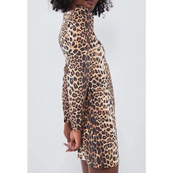 Tuckernuck x India Hicks NEW Leopard Domino Long Sleeve Party Mini Dress Large - Picture 3 of 15